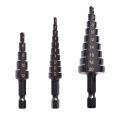 JAERBEE 4Pcs 3-12 4-12 4-20mm HSS Straight Groove Step Drill Bit Nitride Twist Drill Wood Metal Hole Cutter Core Drilling Tools.