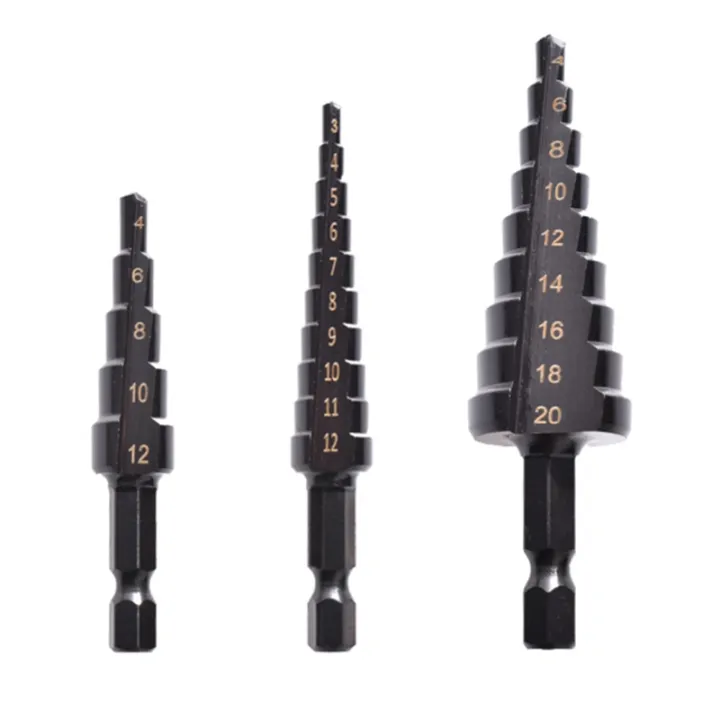 XHHDQES%204Pcs%203-12%204-12%204-20mm%20HSS%20Straight%20Groove%20Step%20Drill%20Bit%20Nitride%20Twist%20Drill%20Wood%20Metal%20Hole%20Cutter%20Core%20Drilling%20Tools%20-%20Image%206