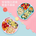 Baby Silicone Plate Children's Sucking Disc Integrated Solid Food Bowl Bib Spork Tableware Set. 