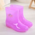 Jelly Rain Boots Women's Fashionable Rainy Day Quick-Drying Non-Mesh Mid-Calf Soft Rain Boots Non-Slip Glue Shoe Cover Shoes.