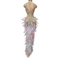 Nightclub Party Celebration Feather Rhinestone Dress Women Elastic Sleeveless Prom High Slit Dress Stage Performance Outfit. 