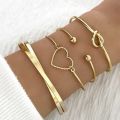 4Pcs Charm Thick Thin Link Bracelets Set For Women Gold Color Love Heart Knot Metal Chain Twist Bracelet Punk Jewelry Party Gift.