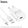 Hoco C109A 18W QC3.0 Charger With Micro Usb Cable Glorious QC3.0 Wall Charger Single USB, 18W Output, EU Plug. 