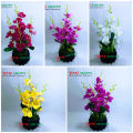 Artificial Purple Orchid Flower & plant (32cm) in Bamboo pot for Decoration - Home Decoration Item - Home Decoration Item.