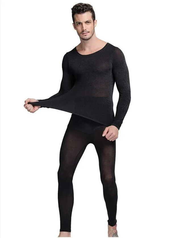 Winter Men's Thermal Underwear Sexy Transparent Elastic Long Johns