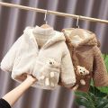 1 2 3 4 5 6 Years Baby Boy Jacket Winter Thicken Warm Hooded Children's Outerwear Cute Bear Plush Coats For Toddler Girl Clothes. 