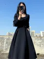 Black Maxi Dresses For Women Elegant French Square Neck Long Dress Korean Fashion Autumn 2023 Party Casual Vintage Vestidos. 