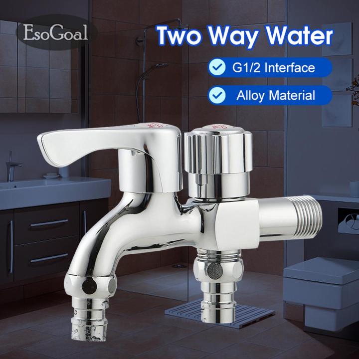 EsoGoal Faucet Washing Machine Faucet Dual Port Alloy Faucet Multi-function Faucet Double Spout Water Mixed Tap Two Way Water Washer Tap Double G1/2 Port Interface Bathroom Water Tap