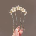 High-End Forest Style Ins Style Pearl Flower Wavy Hair Comb Insert Comb Four-Tooth Hair Comb Hairpin Hairp.