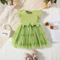 【Prime deal】 Summer New Baby Girls Dress Small Flying Sleeve Round Neck Butterfly Pattern Mesh Dress Sweet Princess Dress Birthday Party Team Dress. 