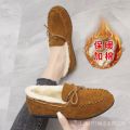 Gommino Female Winter Fleece-lined 2024 New Fur Shoes Female Outdoor Non-Slip One Pedal Loafer Snow Cotton Boots.