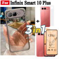 Infinix Smart 10 Plus Smart 10 X6725 Smart 9 Phone Case Plating Transparent Soft Casing with Camera Protective and Tempered Glass and Back Film 3 in 1. 
