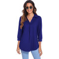 Eligible Women Loose Shirt, Adults Casual Solid Color V-neck Three-quarter Sleeve Pullover. 
