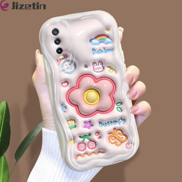 Jizetin for Vivo Y20 2021 Y12S Y12A Y20i Y20S Y20S G Back Cover Creative Cute Flowers Cream Wavy Edge Soft Silicone Phone Case