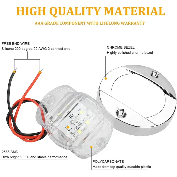 NCANRUI%204Pcs%20Marine%20Boat%20Interior%20Lights,12V%20LED%20Boat%20Deck%20Courtesy%20Light%203Inch%20Round%20White%206%20LED%20Stern%20Transom%20Anchor%20Light%20-%20Image%207
