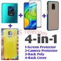 4-in-1 Combo Pack Screen Protector+Camera Lens Protector+Back Poly+Back Cover For Xiaomi Redmi Note 9/Note 9s/Note 9 Pro/Note 9 Pro Max. 