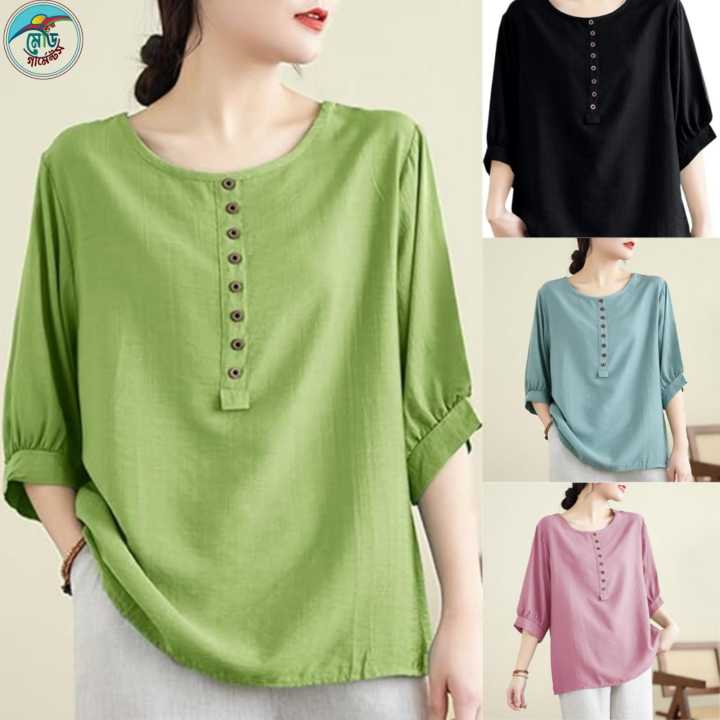 Button Up Beauty: Vintage Style Cotton Blouse for Women