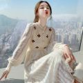 Knitting Maxi Dresses for Women Female Korea Style Slim Embroidery Warm Wool Long Sleeve Woman Dress Party 2022 Autumn Winter. 