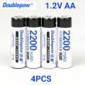 Doublepow AA Size 1.2V 2200mAh Ni-MH High Performance Rechargeable Battery for Toys, Household DC Electronics Devices - 4 Pieces (Charger not included). 