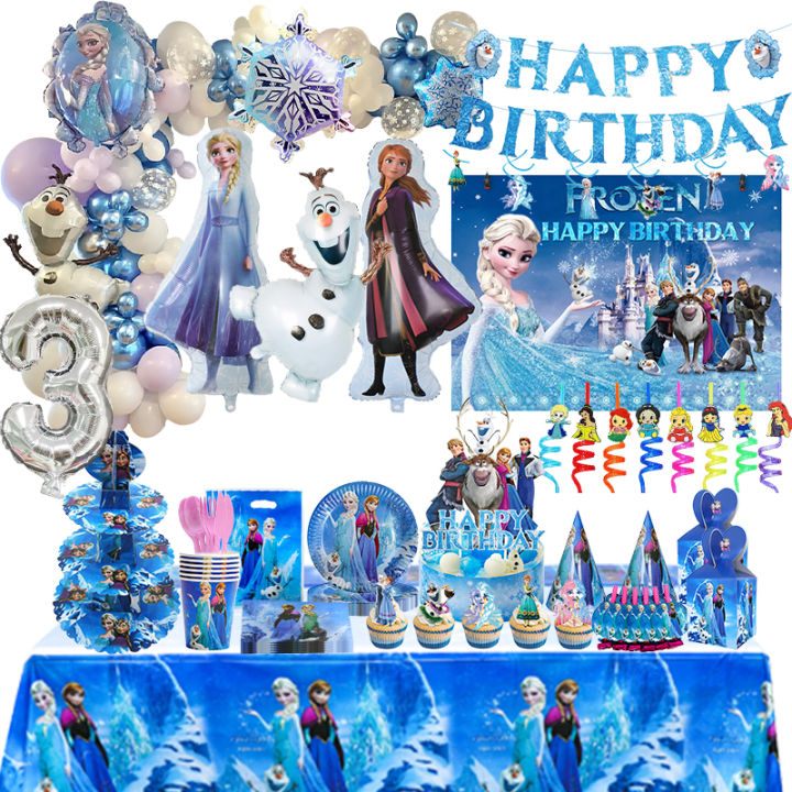 Disney Frozen Birthday Party Decoration Supplies Kids Girls Anna Elsa Theme Balloon Set Tableware Party Decor Baby Shower Favors