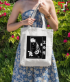 Customizely JJK ANIME design Printed Black and White Canvas Tote Bag with Zipper for Girls. 