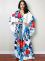 Deep V-neck Batwing Sleeve Red Printed Long Dresses Women 2024 Summer Kaftan Beach Wear Bohemian Women Maxi Dress Q1289 House Foocus. 