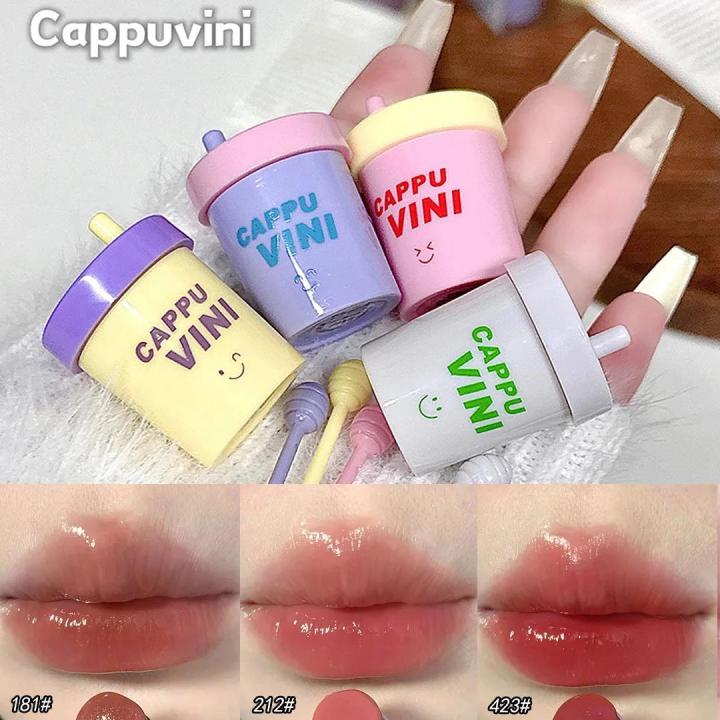 Amour zii Cute Milk Tea Cup Lip Gloss Nursing Lip Balm Moisturizing Lipstick Lasting Non Stick To Cup Lip Mud for Dry Lips Korean Cosmetic