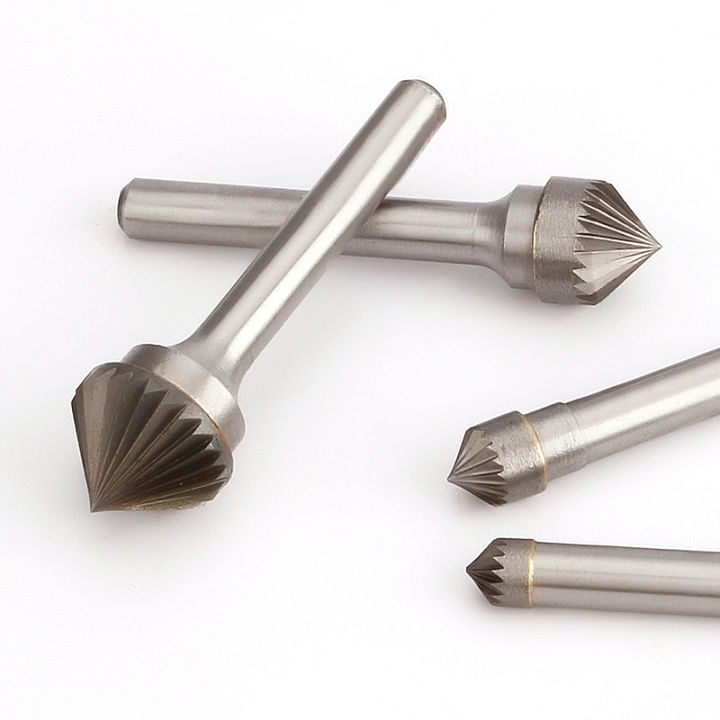 90 degree Conical Alloy Hard Metal Grinding Head 1pcs Wood Carving Tungsten Steel Rotary Boring Cutter K-type File Boring Tool minghao