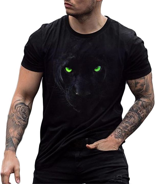 Mens T-Shirt Tops Fashion 3D Printed Casual Round Neck Pullover Short Sleeves Henley Tees Shirts Sweatshirt