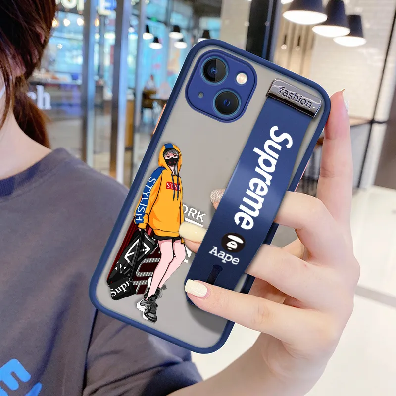 UCUC for iPhone Wrist Strap Case Creative Cartoon Handsome Girl