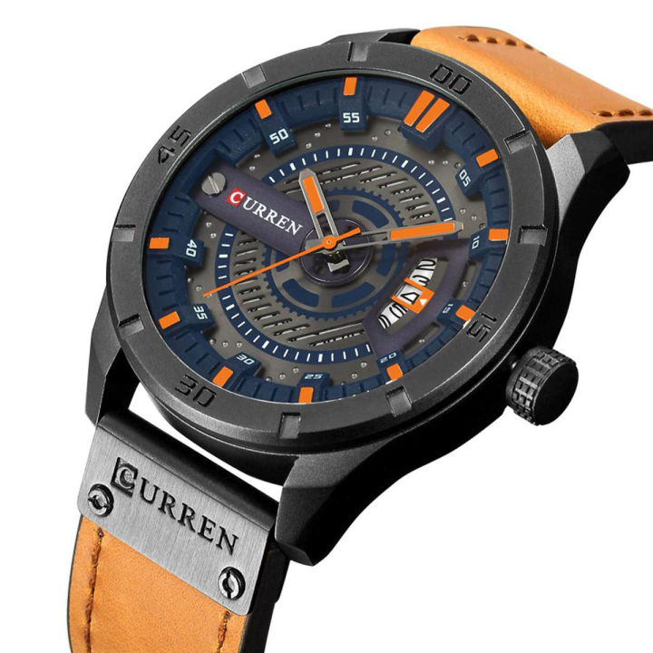 Curren 8301 - Brown Leather Analog Watch for Men-Brown