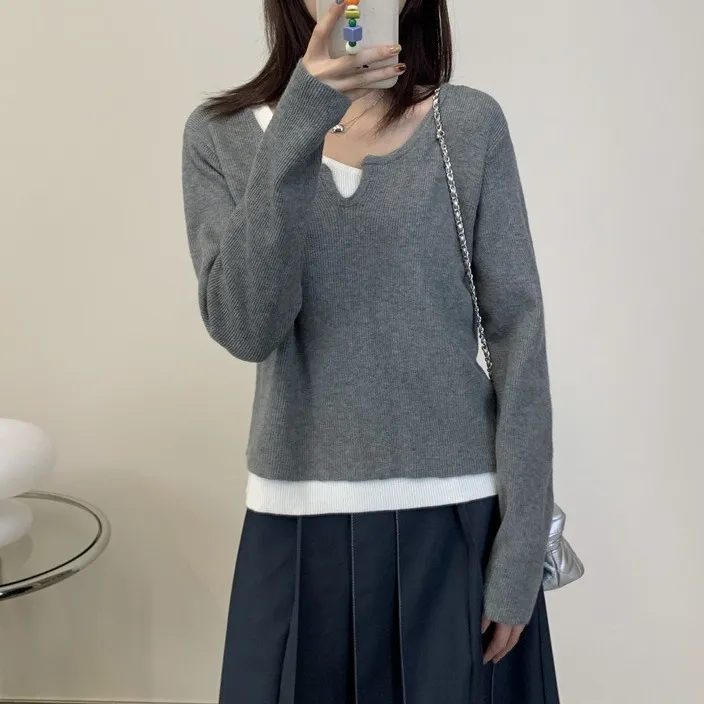Fake%20Two-Piece%20Knitted%20Sweaters%20Sweater%20Women's%20Spring%20Autumn%20and%20Winter%20Undershirt%20French%20off-Shoulder%20Chic%20as%20Soft%20Glutinous%20Inner%20Wear%20Blouse%20-%20Image%204