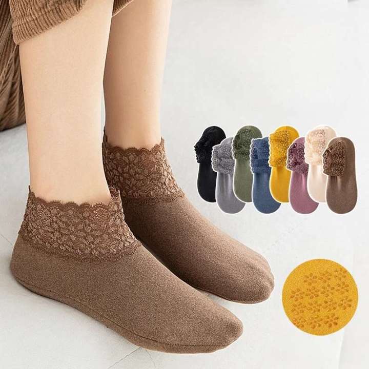 1 Pairs Warm Socks Women Winter Autumn Thickened Velvet Loose Lace Mouth Sleep Socks for Girls Thermal Floor Socks