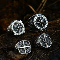 Somen Vintage Compass Ring Men Stainless Steel Cast Ship Anchor Ring.