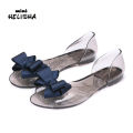 Cross-border Korean version of beach bow plastic transparent spiral fashion sandals, women's shoes, flat jelly shoes, fish toe shoes.