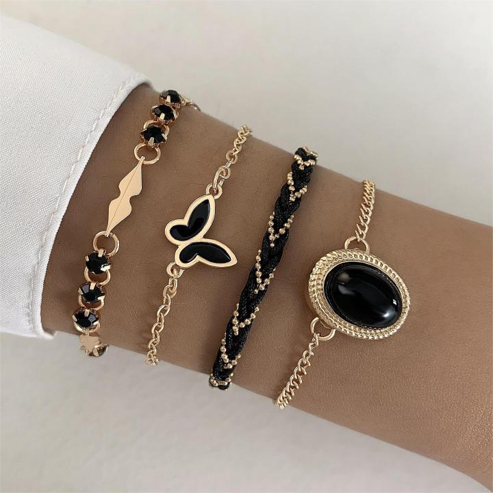 new%20jewelry%20sweet%20and%20cool%20style%20black%20diamond%20five-petal%20flower%20multi-layer%20bracelet%20set%20ins%20style%20bracelet%20four-piece%20set%20-%20Image%207