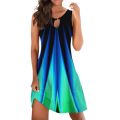 3D Abstract Painting Mini Dress Women Fashion Printed Hollow Out Sleeveless Dresses Elegant Boho Loose Beach Dress Party Vestido.