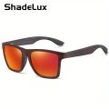 ShadeLux, Premium Leisure Square TR90 Frame Polarized Sunglasses, With Wooden Temples, For Men Women Outdoor Party Vacation Travel Driving Supply Photo Prop.