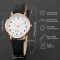 4PCS Women Watches Casual Arabic Dial Ladies Quartz Watch Leather Band Wristwatches(Without Box).