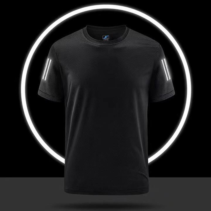 Thin Ice Silk MenTT-shirt Summer Sports and Leisure round Neck Large Size Quick Drying Clothes Loose Night Reflective