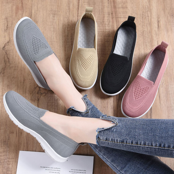 Autumn Women Loafers Flats Comfortable Knitted Cotton Slip-on Luxury Shoes Women's Ballerina Ladies Footwear Elderly Shoes House Foocus