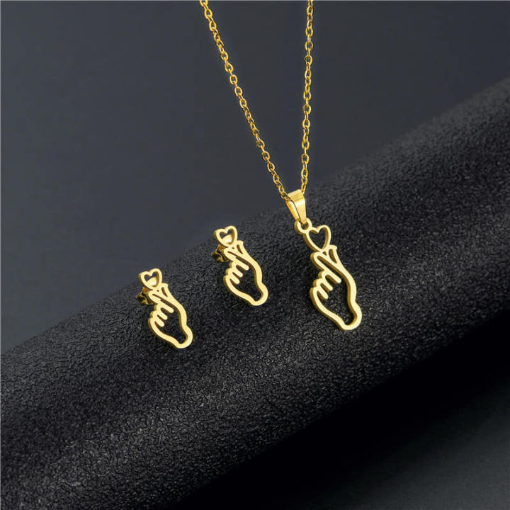 Korean%20Love%20Shaped%20Necklace%20Earrings%20Set%20For%20Women/Gift%20For%20Grils%20-%20Image%202