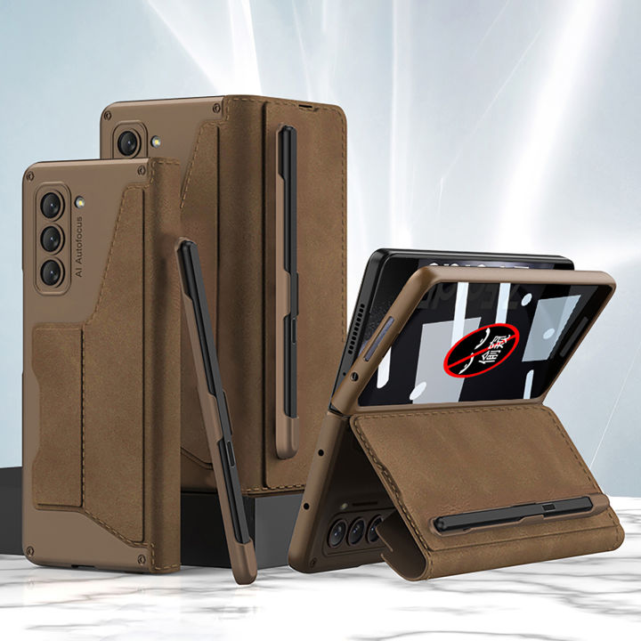 MOBICASE For Samsung Galaxy Z Fold 3 Fold 4 Fold 5 5G Back Cover Leather Pen Holder Armor Case Back Protection Hard Cover Leather Cover Case