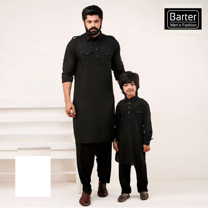 Soft comfortable Black Color Kabli Set For Man - Black Colour Kabil Set - Men'S Premium Quality Black Kabli Set - Panjabi