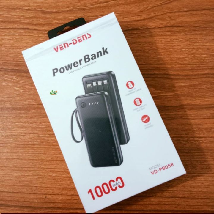 Ven-Dens VD-PB058 Power Bank 10000mAh Built-in Charging Cable