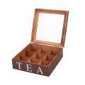 Wooden 9 Grids Tea Box Tea Bags Container Storage Box Square Gift Box Case Transparent Top Lid Jewelry Storage Box. 