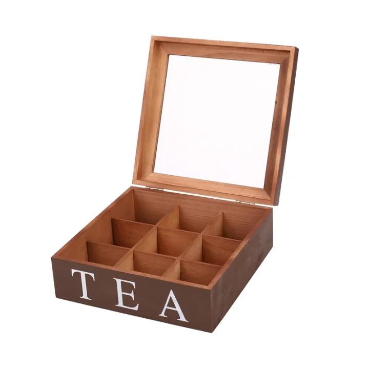Wooden%209%20Grids%20Tea%20Box%20Tea%20Bags%20Container%20Storage%20Box%20Square%20Gift%20Box%20Case%20Transparent%20Top%20Lid%20Jewelry%20Storage%20Box%20-%20Image%202