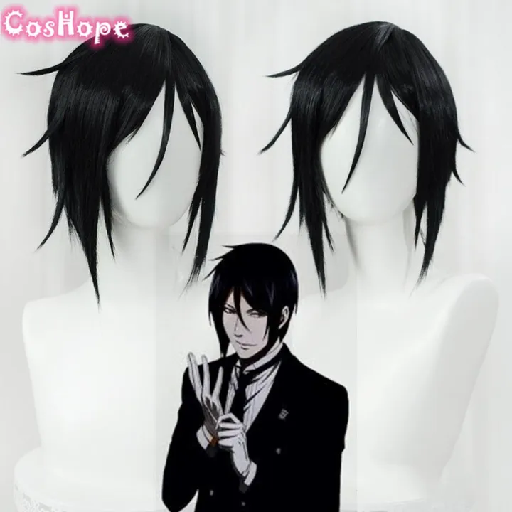 Sebastian Michaelis Cosplay Black Butler Cosplay Men Short Black Wig Cosplay Anime Cosplay Wig Heat Resistant Synthetic Wigs