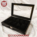 Wooden Watch Organizer 10 partition watch box for men and women (black). 