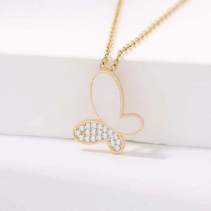 Korean version of the hot-selling fashion h butterfly necklace Internet celebrity with the same micro-inlaid zircon, light luxury, niche, simple and versatile clavicle chain